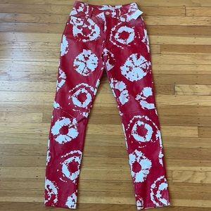 Area size 0, red leather pants with white pattern